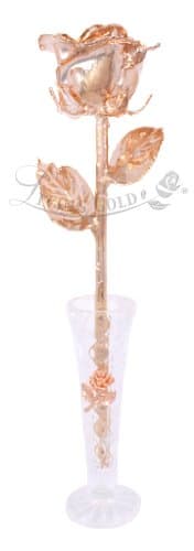Real Rose Dipped in Rose Gold w/Vase - Venus Rose (12" Open Bud)