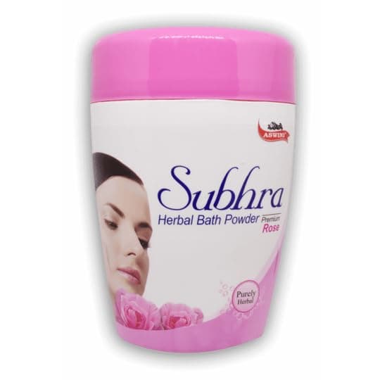 aswini Subhra Bath Powder Rose - Protects Skin From Itching, Rashes, Dryness, Allergies & White Scaling (200 GramBottle)
