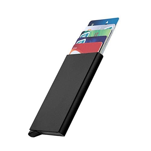 MENZYMENZY Stainless Steel Aluminum Metal Slim RFID Blocking Credit Card Holders Wallet Case for Men & Women (Black)