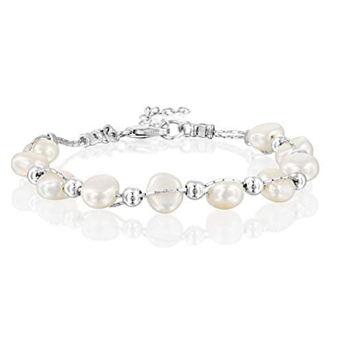 FABIN JEWELRYEntwined Cultured Pearl and Sterling Silver Beads 17.7" Chain Necklace or 7.3" Bracelet with Bonus Sterling Pearl Studs