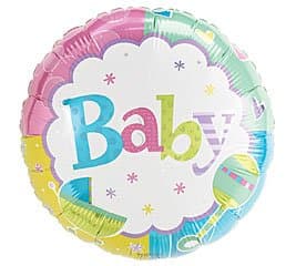 Pastel Baby Buggie & Rattle 18" Mylar Foil Baby Shower Party Balloon