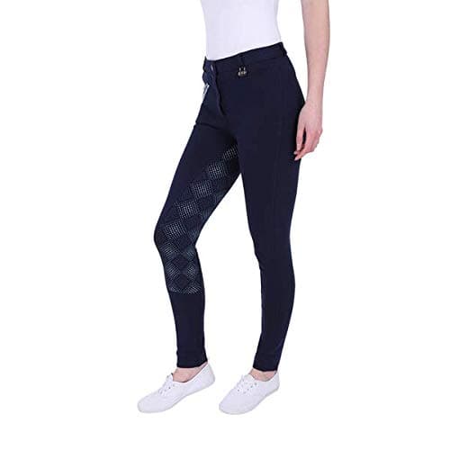 GS Equestrian Knitted Two Tone Coloured Silicone Jodhpurs GSE020 Girl's Navy/Pink Navy/Skyblue Grey/Pink Black/Grey 20/22/24/26/28 Kids Breeches Ladies Womens Knee Jodphurs Johdpurs Long Soft Jods Equine Comfortable Casual Active