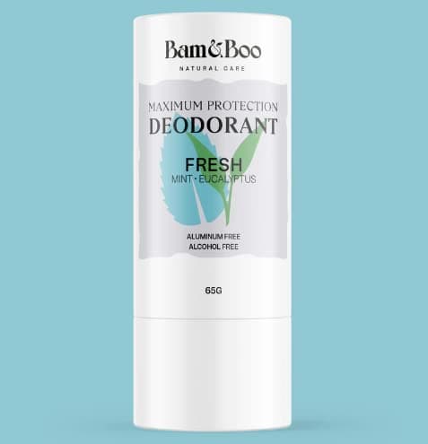 The Bam&Boo Toothbrush Natural deodorant stick, MAXIMUM PROTECTION, Fresh - Mint & Eucalyptus, Natural & Vegan, Aluminium free, alcohol free, parabens free, plastic free, 55 g (Pack of 1)