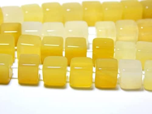 LKBEADS Yellow Opal 3D Cube Beads Smooth Box Shape 100 Persent Natural Gemstone Size 7x6.3 mm 16"Inches Strand.