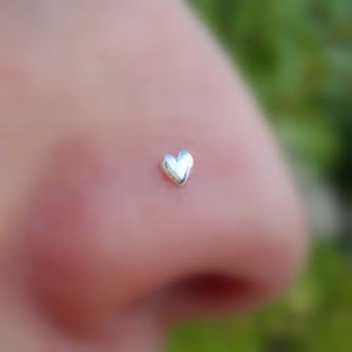 Nose Ring - Nose Stud - Cartilage Tragus Earring - Sterling Silver - Solid Heart - 20G to 16G Post