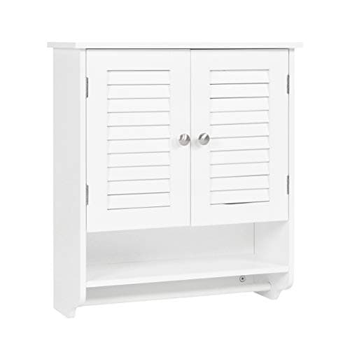 Spirich Home Bathroom Cabinet Wall Mounted with Towel Bar, Two-Door Wall Cabinet with Adjustable Shelf, White