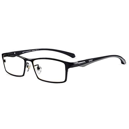 Caponi Men Titanium Eyeglasses Frame For Men Eyewear Clear Lens Flexible TR90 Temples Full Rim 9064 (Black)