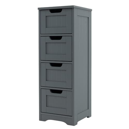COSTWAY Bathroom Floor Cabinet, Freestanding Wooden Storage Cupboard with 2/4 Drawers, Bathroom Storage Unit Slim Side Cabinet Organizer for Living Room and Hallway (4 Drawers, Grey)