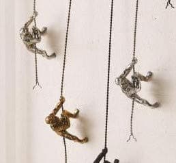 Global Views Gold Metal Climbing Man Wall Sculpture Set 2 | Hanging Climber Modern Victory