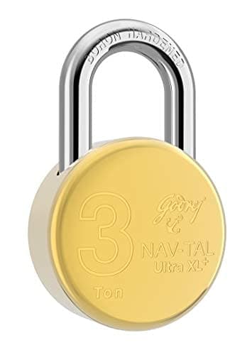 Godrej Locking Solutions and Systems Nav-tal Ultra XL+ 3 Ton Round Padlock Brass Finish Home Door Lock with 4 Common Keys (Gold, Pack of 2)