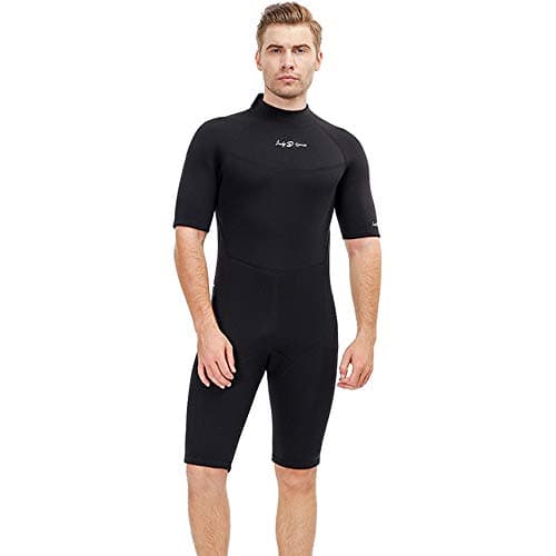 Men's Shorty 3 MM Wetsuit,Backzip Surf Suit Jumpsuit for Scuba Diving, Snorkeling,Surfing and Other Water Sports with Adjustable Collar (Large)