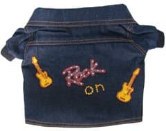 Rock On Jukebox Denim Dog Jacket with Orange Lining and Swarovski Crystals (Small)