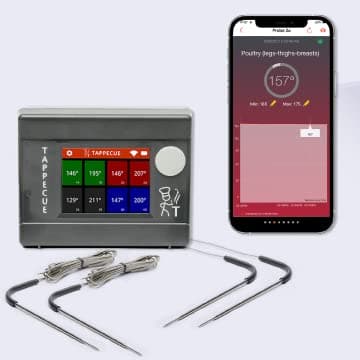 Tappecue - True Wi-Fi Meat Thermometer | 4 x Dual Sensor Probes (2 in 1, measure meat and ambient temps) 8 readings for Grill BBQ Smokers, Internet Enabled & Alarm | Android & iOS Apps | Voice Control