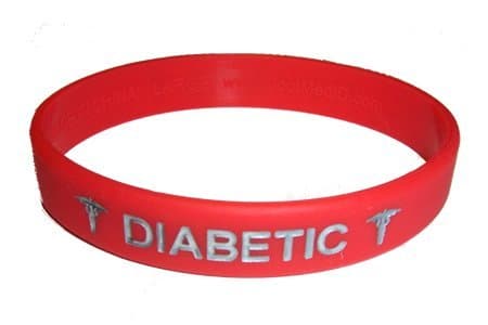 Diabetic Medical ID Wristband Red with Silver Color Fill Large