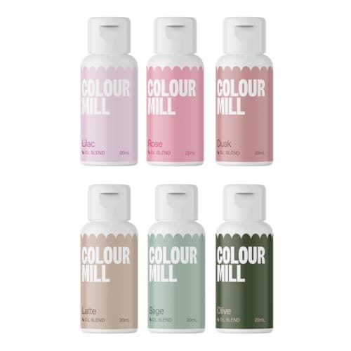 Colour Mill Oil Blend Food Colouring Set Botanicals: Fat-soluble Food Colouring Oil Base: Lilac, Pink, Dusk, Latte, Sage, Olive - Set 6 x 20 ml