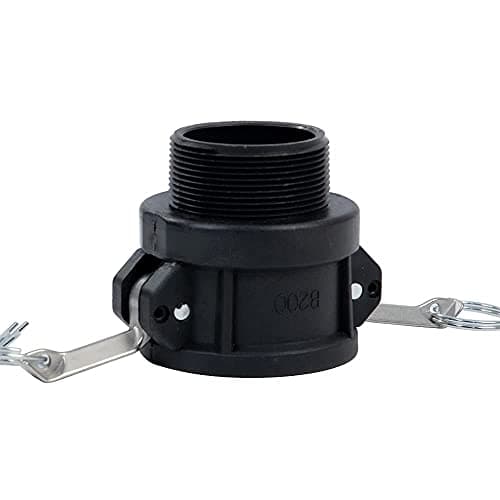 2" Polypropylene Cam Groove Fitting, B Type Camlock, Stainless Steel Arms, 125 psi, 185°F Max Temp, 2" Female Coupler x 2" Male Thread