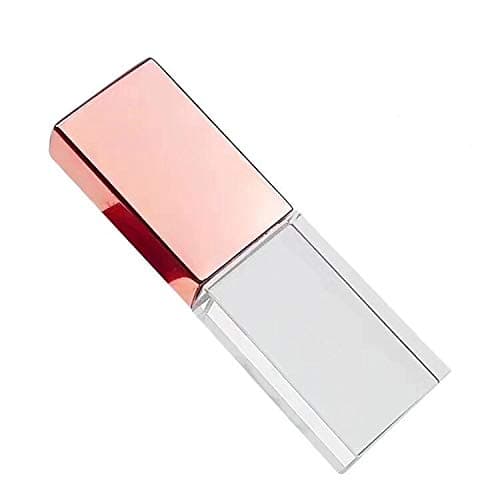 Rose Gold Crystal 64GB USB 2.0 Flash Drive LED Light Glass Pen Drive Thumb Drive Gift for Boy Girl Men Women Kids Mom Dad Memory Stick Pendrive USB Stick