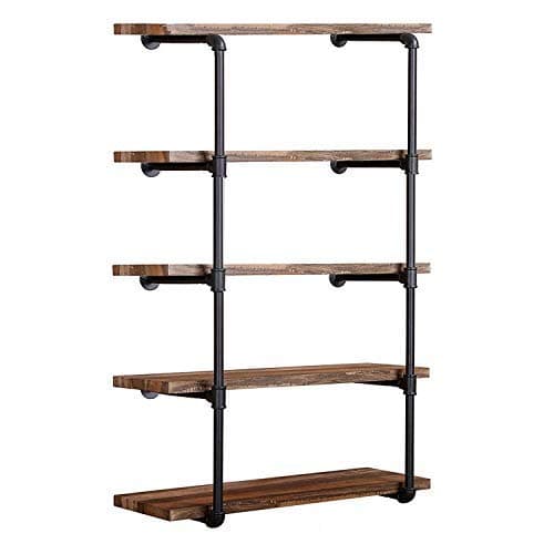 Tianman Industrial Wall Mount Iron Pipe Shelf Shelves Shelving Bracket Vintage Retro Black DIY Open Bookshelf DIY Storage offcie Room Kitchen Shelves (2Pcs,52" Tall,12" deep)