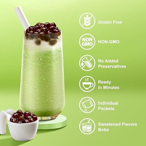 J WAY Instant Boba Bubble Pearl Matcha Milk Tea Kit with Authentic Brown Sugar Tapioca Boba, Ready in Under One Minute, Paper Straws Included - 3 Servings
