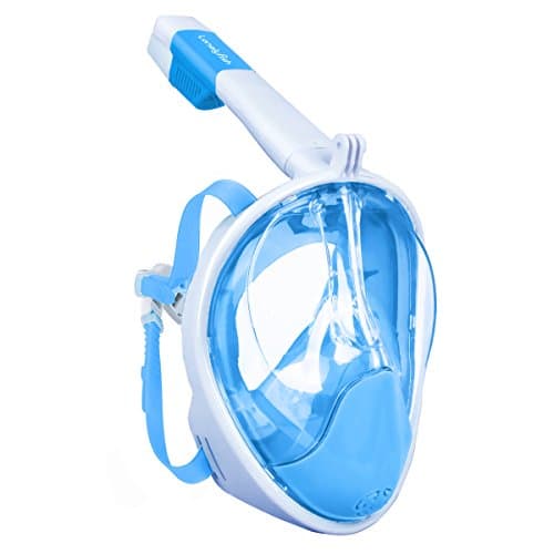 Snorkel Mask - 180° GoPro Compatible Full Face Panoramic Design, EasyBreath with Breathing Chamber & Longer Snorkeling Tube, Adjustable Straps with Anti-fog&Anti-leak Design for Adults & Kids(Blue/S)