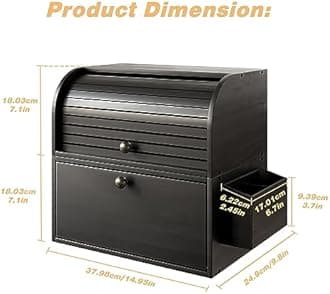 TQVAI Bamboo Bread Box for Kitchen Countertop Dobule Layer Roll Top Bread Bin with Silverware Basket - Can Use as 2 Individual Bread Boxes - Assembly Required, Black