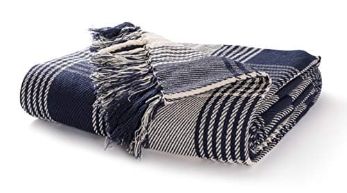 EHC Premium Reversible 100% Cotton Large 250 x 380cm Super King Size Tartan Throws for Sofa, Bedspread Navy Blue