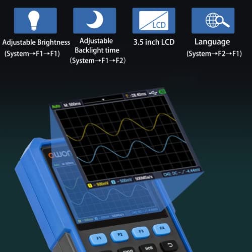 HDS272 Oscilloscope, 70MHz Bandwidth Dual Channel Oscilloscope Multiumeter, 2 in 1 Function 20,000 Counts Multiumeter 3.5" LCD for Electronic Measurement Circuit Design, Test, Repair
