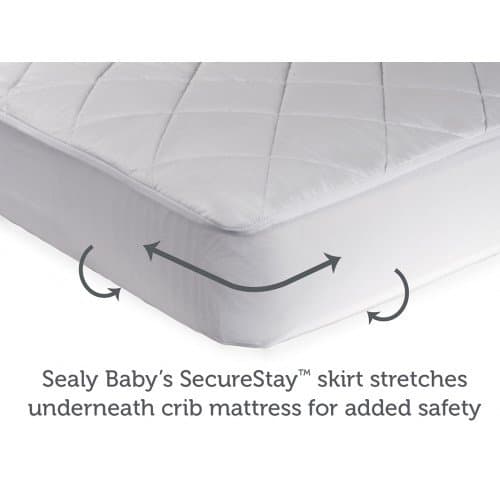 Sealy Baby Naturals Cotton Fitted Ultra Absorbent Infant Crib Mattress Protector Pad and Toddler Bed Cover, Durable and Comfortable Topper, Machine Washable and Dryer Friendly, 52” x 28”- White