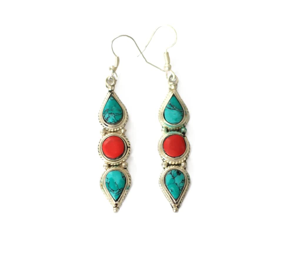 GenericBoho Style Blue Stabilized-Turquoise Earrings | Women's Coral Jewelry From Nepal