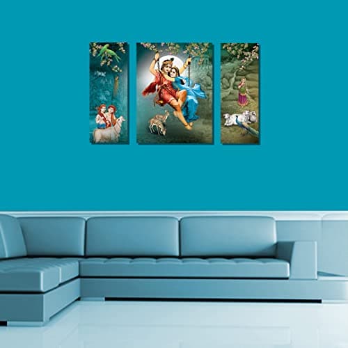 Rangoli New Shree Radha Krishna Ji on the Jhula Painting to Décor your Living Spaces Digital Reprint, Size-29cm X 43cm (Pack of 1)