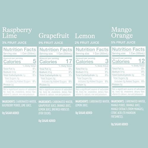 Spindrift Sparkling Water, 4 Flavor Variety Pack, Made with Real Squeezed Fruit, 12 Fl Oz Cans, Pack of 20 Seltzer Water Cans