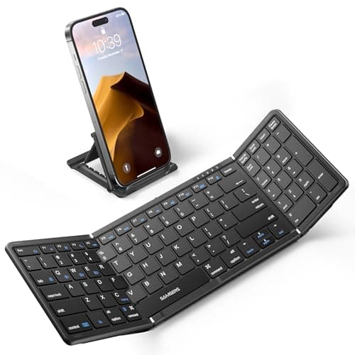 Samsers Foldable Bluetooth Keyboard with Numeric Keypad,Full-Size Wireless Folding Keyboard with PU Leather, Portable Travel Keyboard for iOS Android Windows Mac OS, Support 3 Device(BT5.1 x 3)-Black