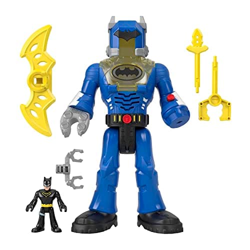 Fisher-Price IMAGINEXT DC Super Friends Batman in Exo Suit (30 cm) with Power Pad for Lights and Action Sounds, Shoots Projectiles for Children from 3 to 8 Years, HGX98