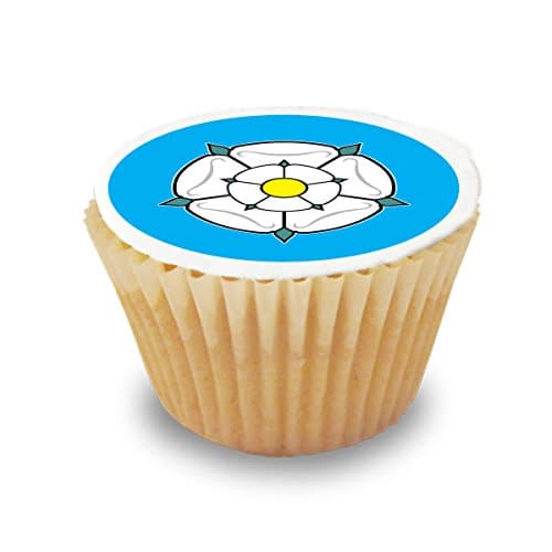 48 x Yorkshire Rose Flag Cupcake Toppers - Pre-Cut Round Cupcake Topper Premium Quality Icing Sheet
