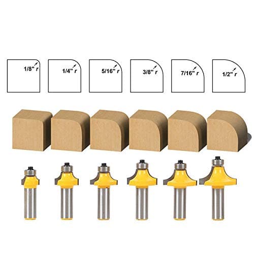Router Bit Roundover Edging Tool Kit, 1/2" Shank Corner Rounding Edge-forming Cutter for Woodworking, 6 Assorted Size Set