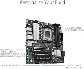 ASUS Prime B650M-A AX II AMD B650(Ryzen 7000) Micro-ATX motherboard(DDR5 6400+(OC),PCIe 5.0 M.2 support,2.5Gb LAN,Wi-Fi 6,DisplayPort,HDMI,USB 3.2 Gen 2, front USB 3.2 Gen 1 Type-C®,CEC Tier II ready)