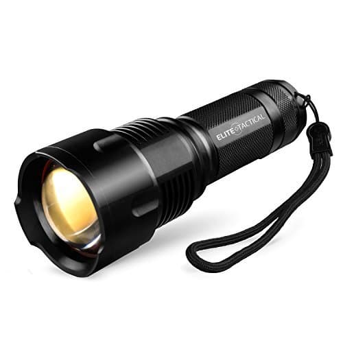 Pro 200 Series Tactical Flashlight by Elite Tactical - Waterproof 1000 Lumen CREE LED Military Grade Search Light w/Recharcheable Battery and Zoom for Brightest Spot Light and Flood Light - Black