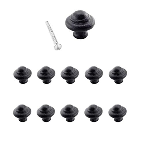 Renovators Supply Manufacturing Cabinet Knobs 1 1/8 in. Round Black Wrought Iron Cabinet Handles with Mounting Hardware Kitchen Cabinet Handles Pack of 10