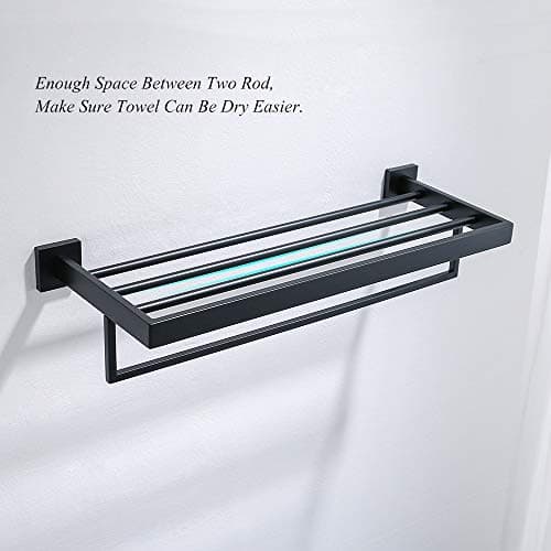 Turs 22-Inch Bathroom Towel Rack Storage Organizer Hanger Towel Bar SUS 304 Stainless Steel Wall Mount, Matte Black, A7008B