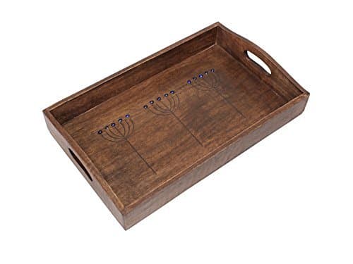 Store Indya Vintage Wooden Serving Tray Wood Hand Carved with Handle Large Brown 16 X 10 Inches