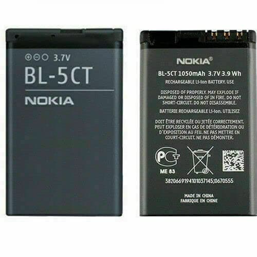 Genuine Original Replacement Rechargeable Nokia Battery Akku BL-5CT 1050mAh 3.7V 3.9Wh For 6303 6730 5220 3720 5630 C3-01 C5-00 C6-01 (BULK PACKAGING)