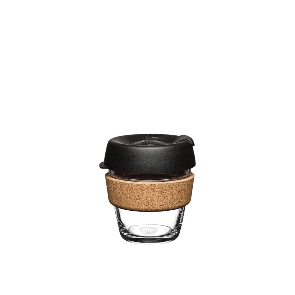 Reusable Coffee Cup - Brew Tempered Glass and Natural Cork, XS 6oz/177ml - Black
