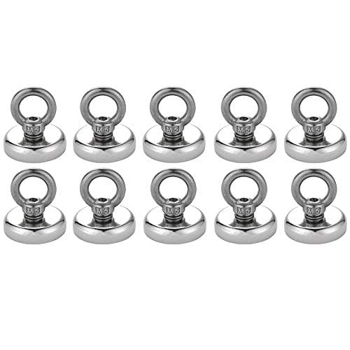 Magnetic Hooks with Eyebolt,Strong Neodymium Magnets Powerful 75 LB Pulling Force Each Rare Earth Magnet with Stainless Steel Countersunk Hole 1.26 INCH（32mm）Dia Pack of 10