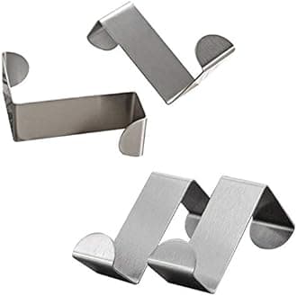 Mziartkxgj Pack of 4 Stainless Steel Reversible Over Door Cabinet Drawer Hooks Office Kitchen Towel Coat Hooks Rack, Silver