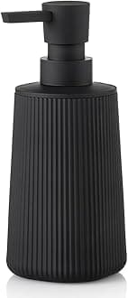 Small Soap Dispenser for Bathroom and Kitchen, Modern Farmhouse Striped Style Plastic Hand Soap Dish Soap Dispenser with Pump Matte Black