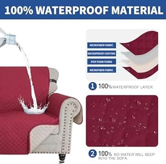 XINEAGE Quilted Chair Sofa Cover Waterproof Chair Covers for Armchair, Super Soft Washable Slipcover with Pockets & Non-Slip Elastic Straps, Thick Furniture Protector (Red)