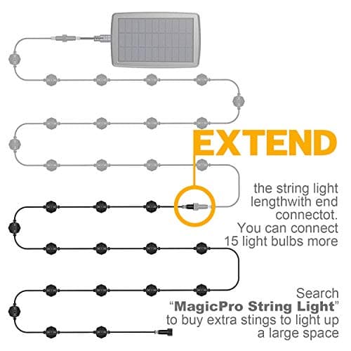 MagicPro Solar String Lights, 15 LED Bulbs Waterproof Heavy Duty Outdoor 44 Ft for Garden Yard Deck Warm White
