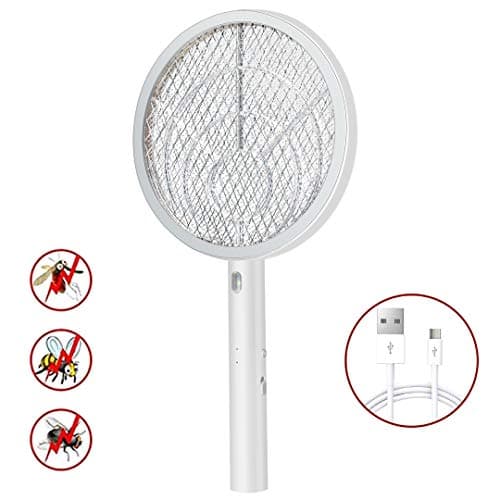 Electric Bug Zapper Fly Swatter Zap Mosquito for Indoor and Outdoor Pest Control, USB Rechargeable, LED Lighting w/Base,3 Layers Mesh Safety Protection Safe to Touch