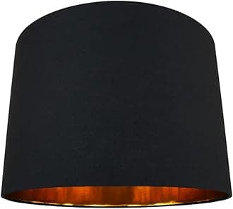Modern and Chic Jet Black Cotton Fabric 16" Floor, Table or Pendant Circular Drum Lampshade with Shiny Gold Paper Inside | Beautiful Statement Piece by Happy Homewares