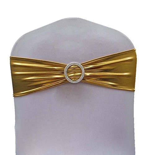 Maobangjix 100 Metallic Spandex Chair Band for Folding Banquet Lycra Universal Chair Covers (Light Gold)